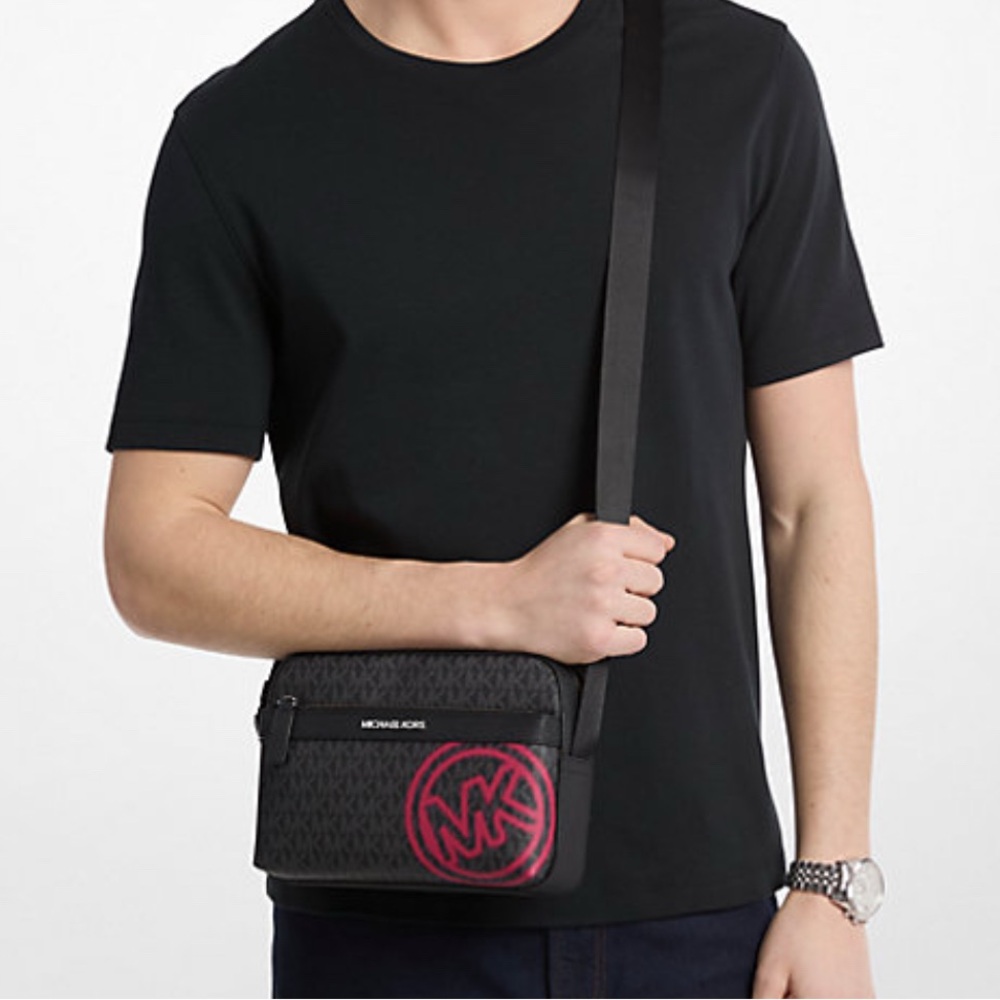 Cooper Embellished Signature Logo Utility Crossbody Bag black/ raspberry